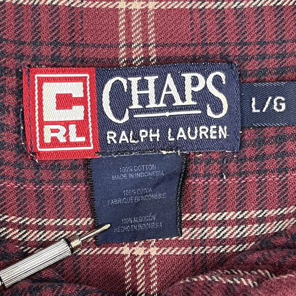 VTG Chaps Ralph Lauren Red Flannel Button Down Shirt Sz Large - Picture 3 of 4